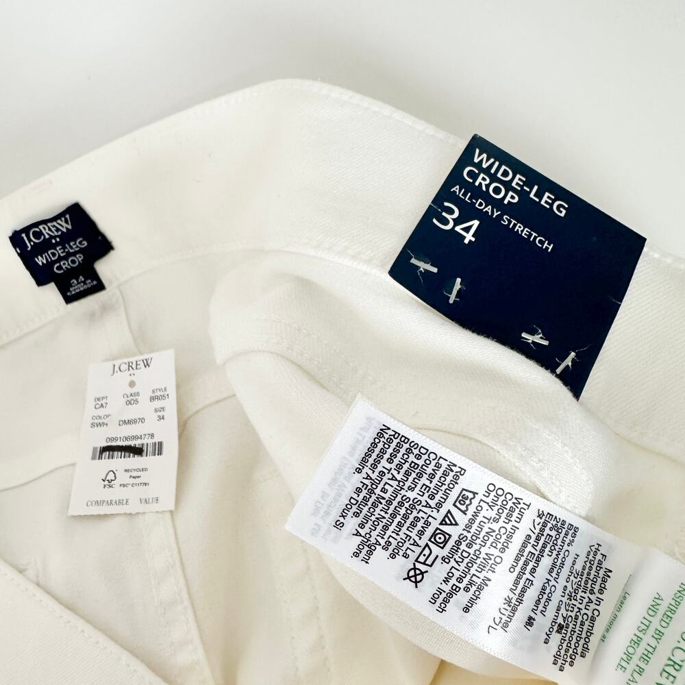J.Crew Wide Leg Cropped Jean All Day Stretch White Stretch Denim US 34 NWT - Picture 8 of 11